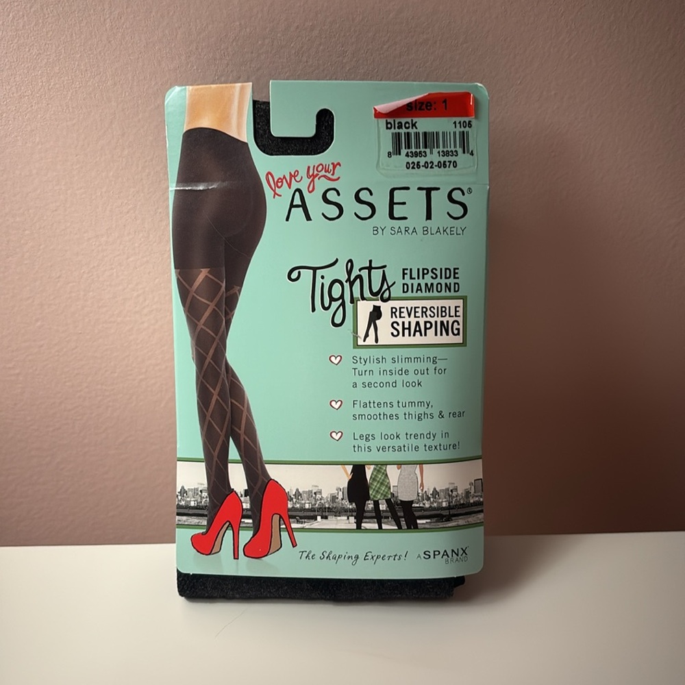 NEW Love Your ASSETS by Sara Blakely Flipside Diamond Shaping Tights Black Sz 1